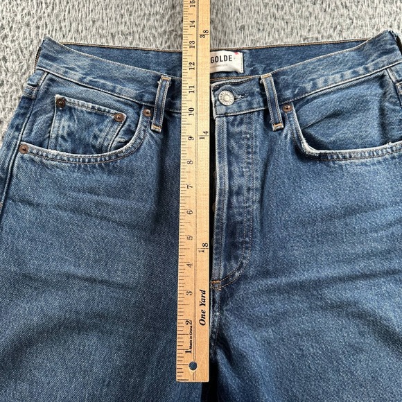 AGOLDE Jeans Womens 28 Riley Crop High Rise Button Fly Raw Hem Blue Denim Casual - Picture 7 of 15